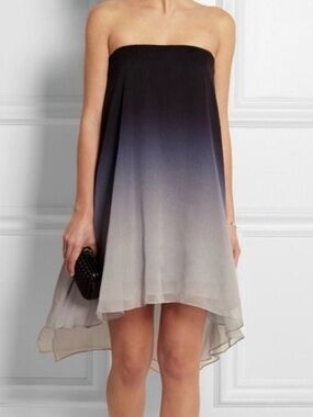 Halston Heritage Chiffon Ombre High Low Dress Black Gray Mist Size 6 Cocktail